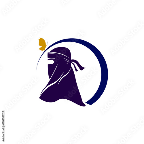 The niqab hijab is dark blue with a white background