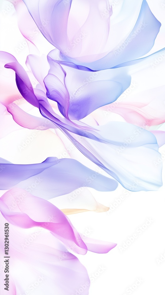 Fototapeta premium Soft pastel petals dance in gentle movement on a white background