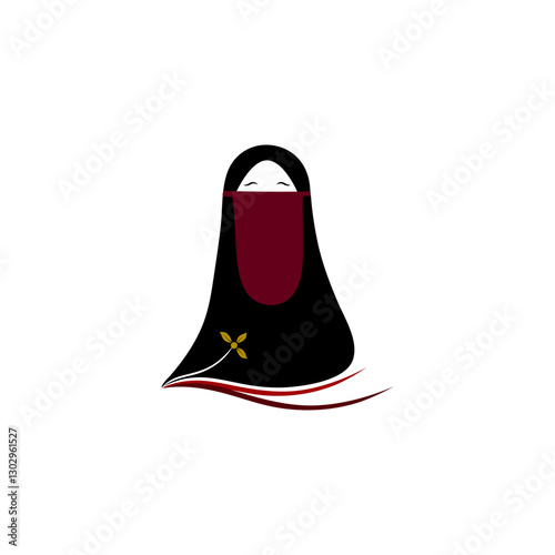 The niqab hijab is black with a white background