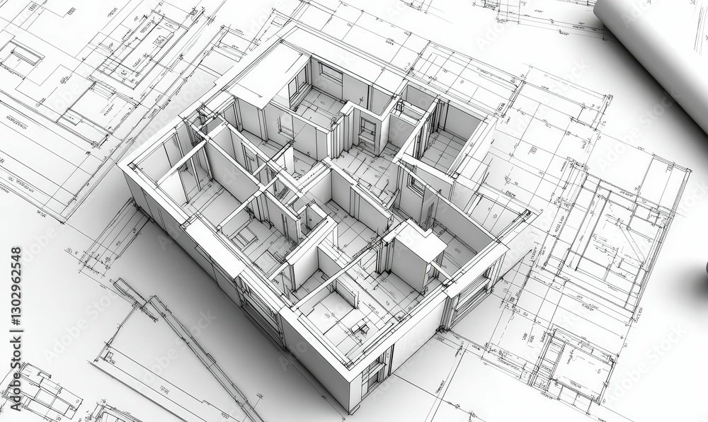 Architectural plan sketch of modern house layout. Architectural plan sketch of modern house layout.