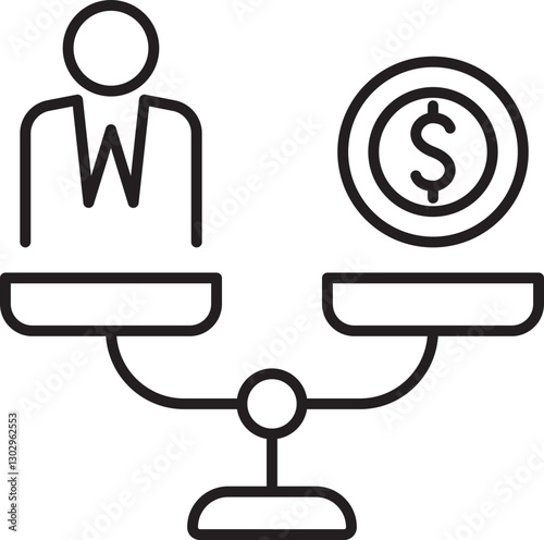 Balance of person and money concept line icon