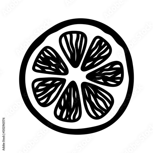 Doodle illustration of lemon circle slice. Hand drawn garden fruit for healthy menu