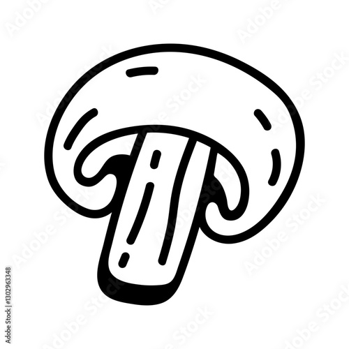 Doodle illustration of cut slice champignon. Hand drawn edible mushrooms for healthy menu