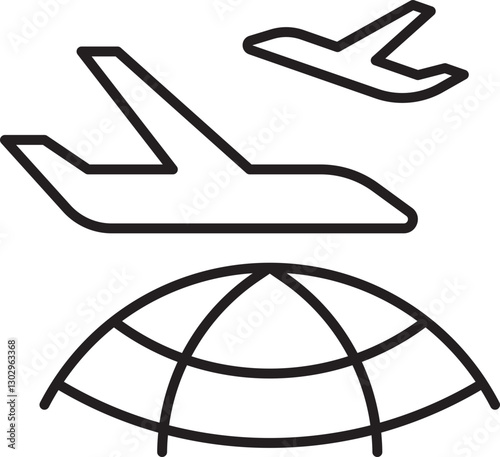 Air travel and global connectivity icons line icon
