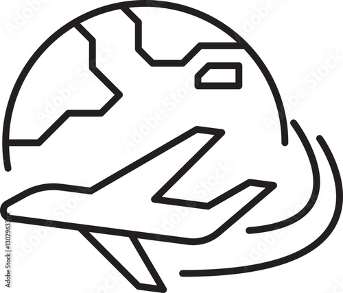Airplane icon over a globe design line icon