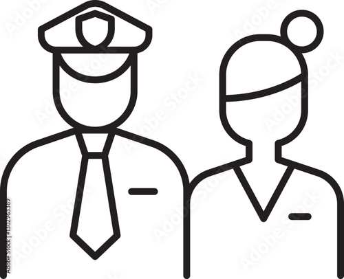 Police officer and female colleague illustration line icon