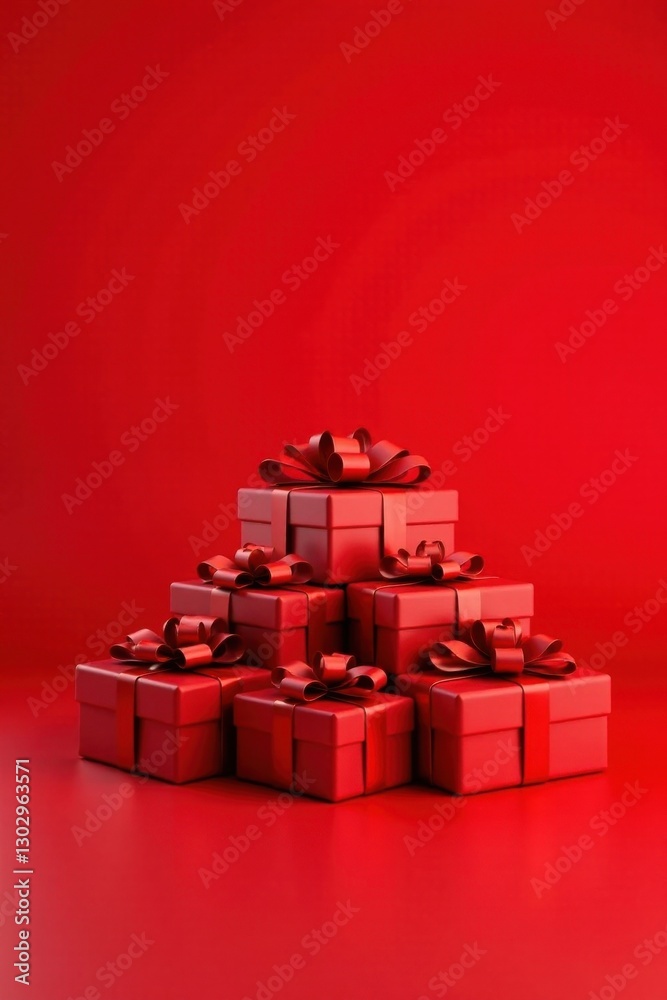 A Festive Pile of Crimson Presents with Elegant Bows Ready for Giving A Festive Pile of Crimson Presents with Elegant Bows Ready for Giving