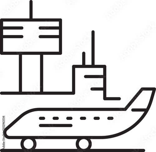 Airplane and airport illustration line icon