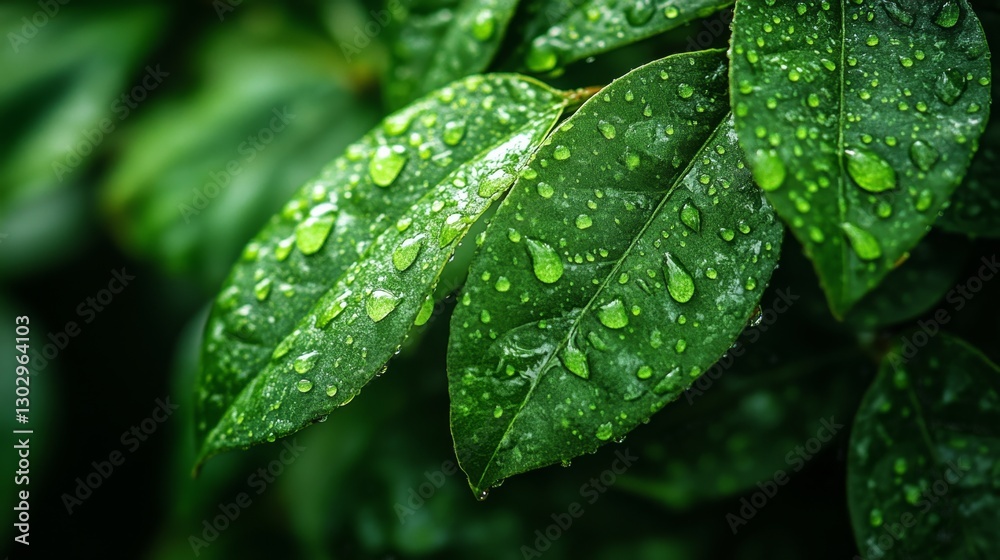 Close-up of water droplets on leaves, macro photography, fresh and natural Close-up of water droplets on leaves, macro photography, fresh and natural
