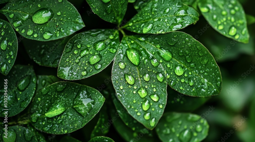 Close-up of water droplets on leaves, macro photography, fresh and natural Close-up of water droplets on leaves, macro photography, fresh and natural