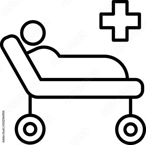Patient on a stretcher with medical symbol. line icon