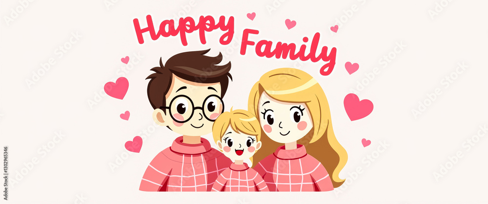 happy family: cartoon of parents and child happy family: cartoon of parents and child