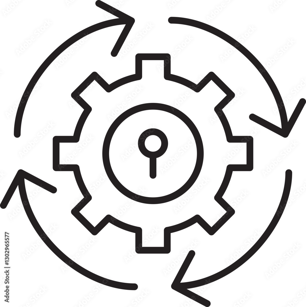 Gear with circular arrows design line icon Gear with circular arrows design line icon