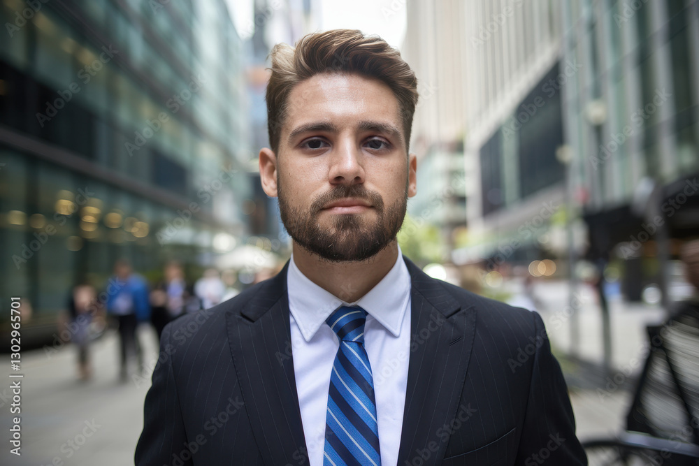 Portrait of a successful businessman in a black suit standing confidently in the city Portrait of a successful businessman in a black suit standing confidently in the city