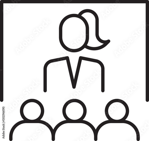 Speaker presenting to an audience line icon