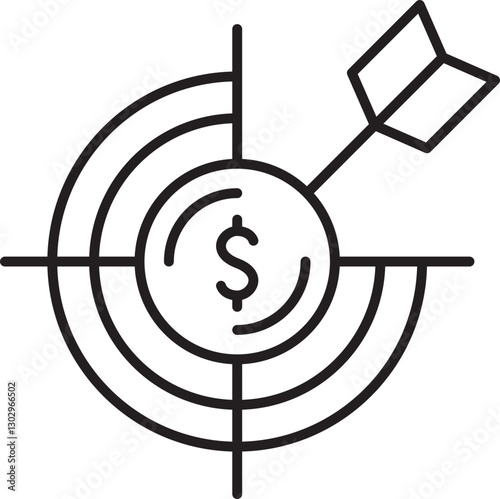 Dollar target with a dart arrow hitting it line icon