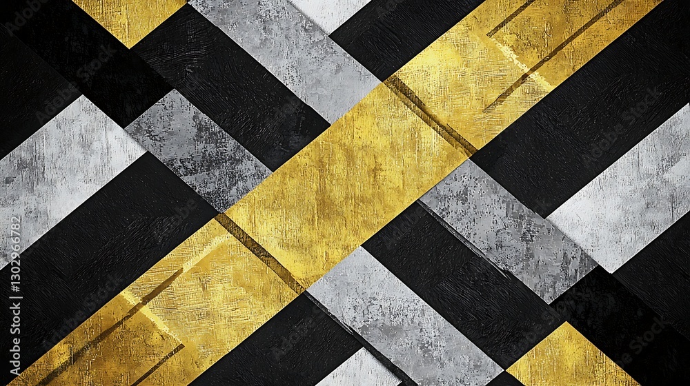Elegant Abstract Geometric Pattern with Gold, Silver, and Black Stripes