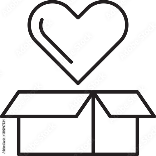 Heart above an open box icon. line icon