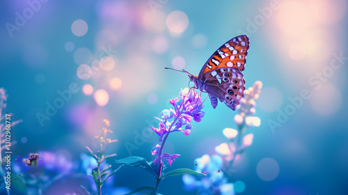 Colorful butterfly perched on a flower in vibrant nature with pollination and nectar