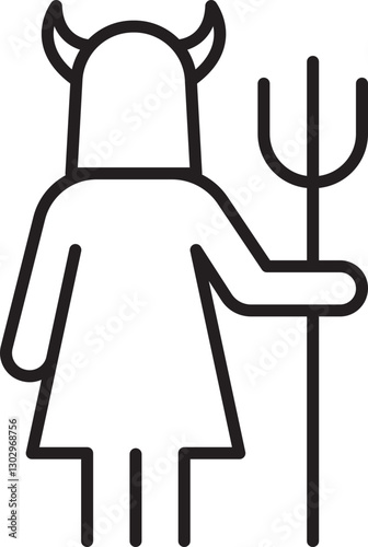 Devilish character holding a trident line icon