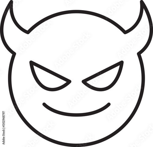 Devil face icon with horns and mischievous smile line icon