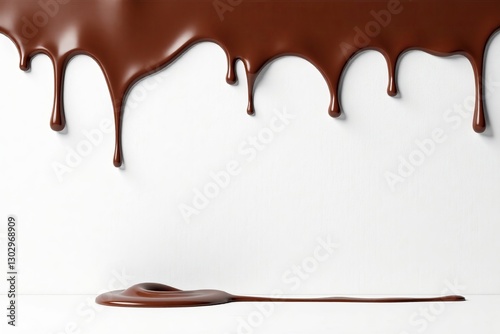 Melted chocolate dripping down white wall in abstract pattern, dessert, white, sweet