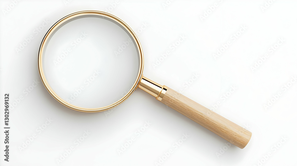 Elegant Magnifying Glass with Wooden Handle on a White Background Elegant Magnifying Glass with Wooden Handle on a White Background