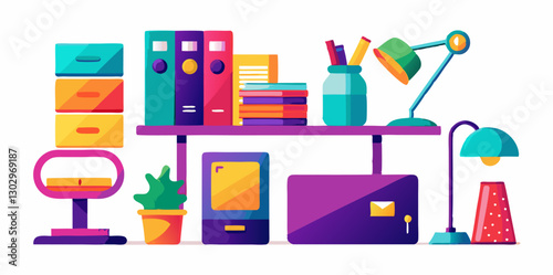 Set of different home office 3d icons. Colorful isometric icons. Vector illustration.