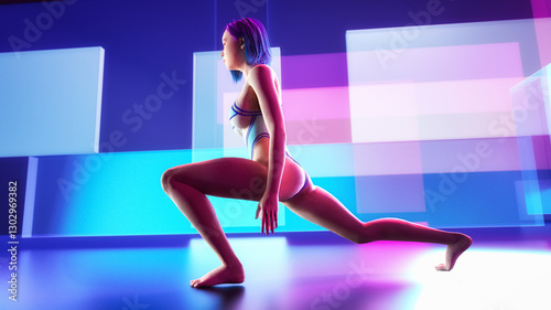 a sporty modern woman doing gymnastics. 3d rendering