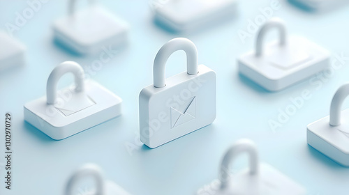 White Email Lock Icons on Light Blue Background for Security Concept