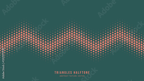 Triangles Halftone Pattern Vector Seamless Zigzag Border Orange Green Abstract Background. Ultra Mod Minimalistic Half Tone Graphics Eye Catching Rush Wallpaper. Futuristic Technology Art Illustration