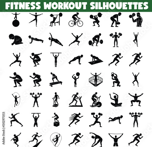 Fitness Workout Silhouettes Diverse Exercise Icons Collection