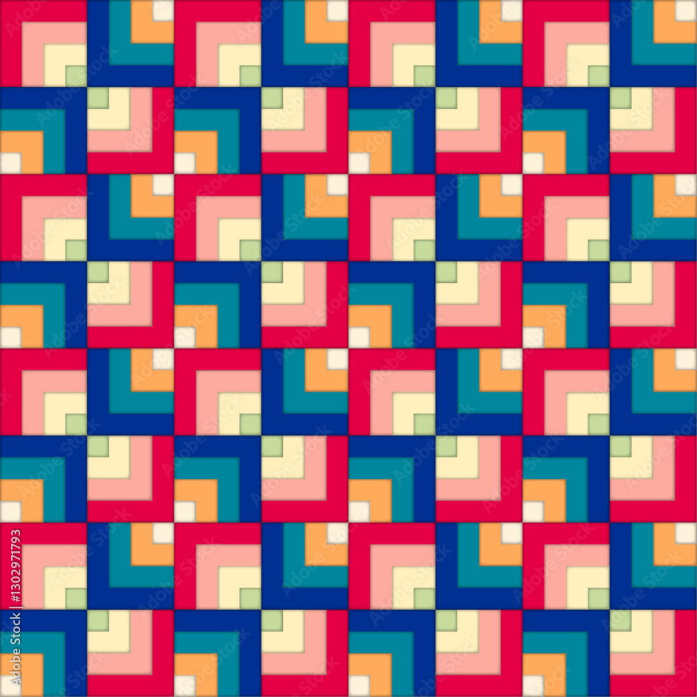 Geometric Retro Vibe Seamless Pattern Digital Paper – Colorful Abstract Vintage-Inspired Background, Mid-Century Modern Design, 70s Aesthetic, Funky and Groovy Repeating Pattern for Scrapbooking, Text