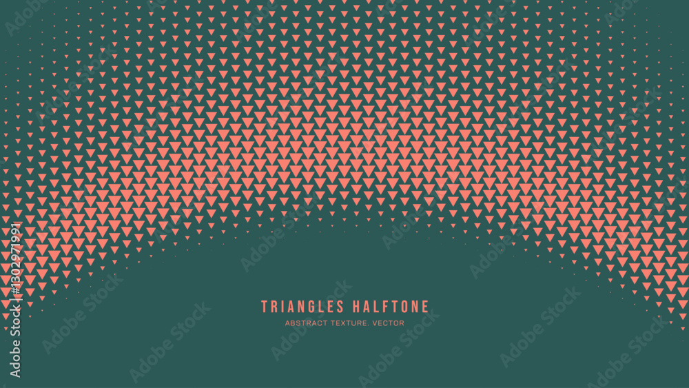 Triangles Halftone Pattern Arc Shape Border Vector Graphic Orange Green Abstract Backgrounds. Network Defense Conception Half Tone Graphics Eye Catching Abstraction. Retro Futuristic Art Illustration