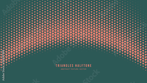 Triangles Halftone Pattern Arc Shape Border Vector Graphic Orange Green Abstract Backgrounds. Network Defense Conception Half Tone Graphics Eye Catching Abstraction. Retro Futuristic Art Illustration