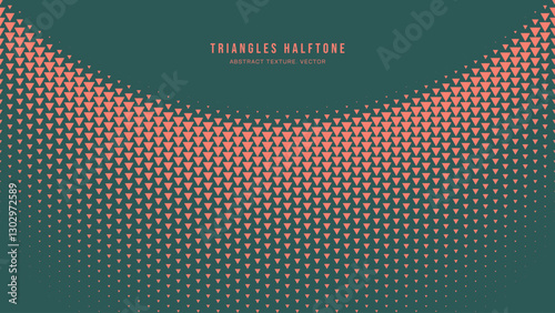 Triangles Halftone Pattern Semi Circle Border Vector Graphic Orange Green Abstract Backgrounds. Ultra Modern Minimal Art Half Tone Graphics Eye Catching Abstraction. Retro Futuristic Art Illustration
