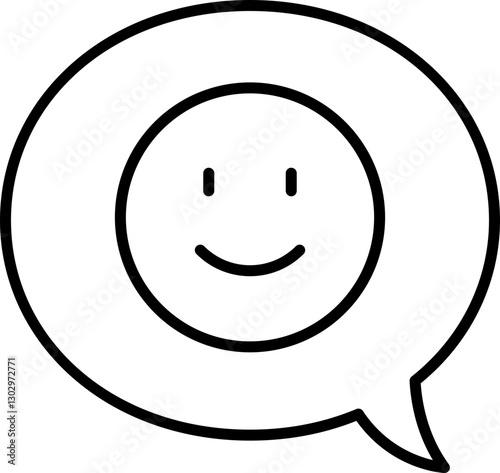 Smiling face in a speech bubble design line icon