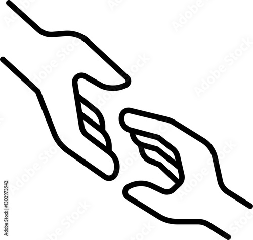 Hands reaching out to each other line icon