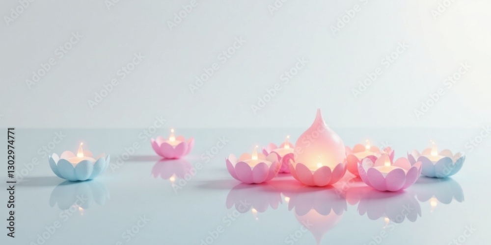Fototapeta premium Serene Glow Pastel Floral Candles Create a Tranquil Atmosphere of Peace and Calm