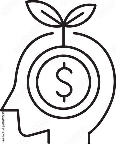 Mindset with growth and financial symbols line icon