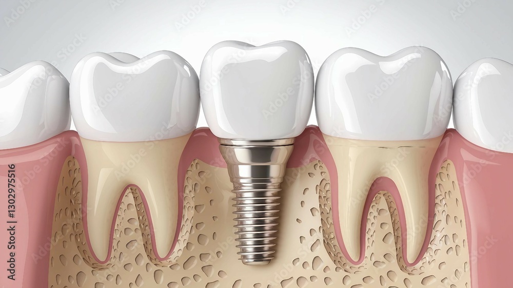 3d Dental Implant Between Natural Teeth with Titanium Screw and Crown. Modern Cosmetic Dentistry, Dental Restoration, Oral Health Technology and Dental Care.
3d Dental Implant Between Natural Teeth with Titanium Screw and Crown. Modern Cosmetic Dentistry, Dental Restoration, Oral Health Technology and Dental Care.