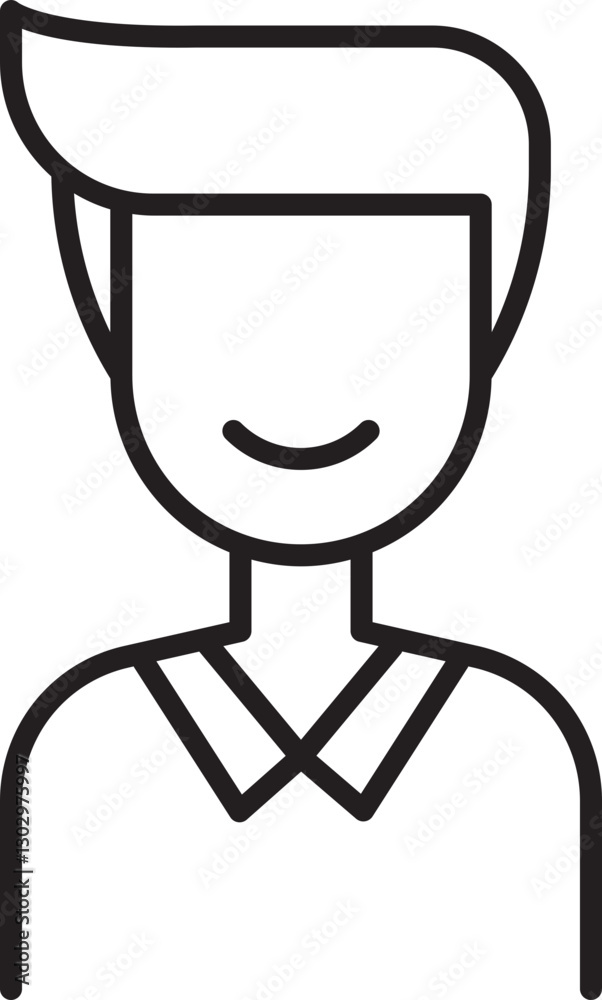 Line art of a smiling person with a hairstyle line icon