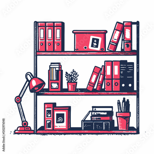 Hand drawn home office image. Vintage style image on white background. Vector illustration.