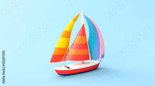 Sailboat isometric Cartoon 3D Colorful