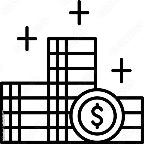 Stacks of money with dollar symbol. line icon