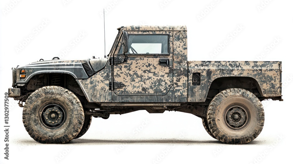 Fototapeta premium Military Truck with High Clearance on White Background