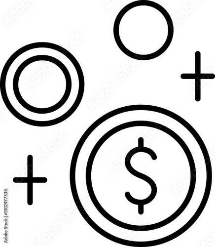 Financial symbols and coins illustration line icon