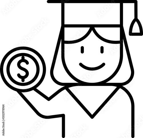 Graduate holding a money symbol line icon