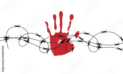 Hand with Barbed Wire Human Trafficking Idea. Labor and work employment crime, illegal activity vector art