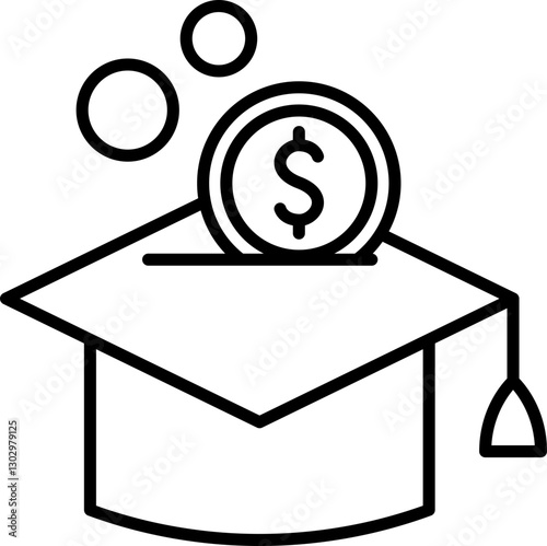 Graduation cap with dollar sign illustration line icon